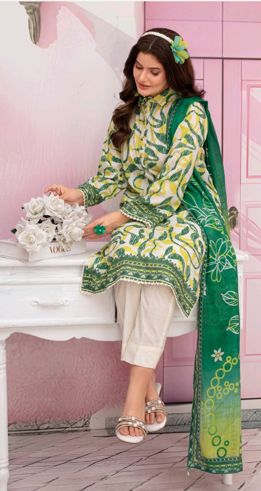 premium lawn printed shirt,lawn printed voile dupatta,plain trouser