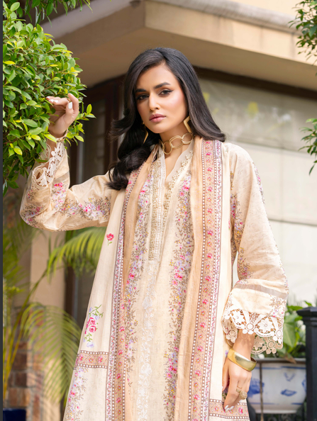 Exclusive Emborideried digital print lawn shirt with fancy digitl print dupatta and digital print trouser
