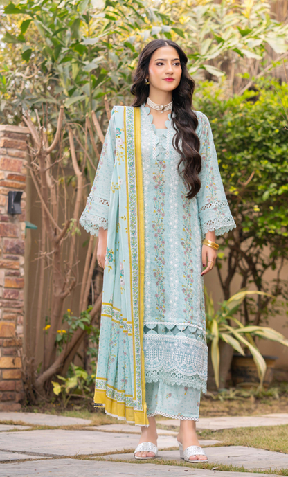 Exclusive Emborideried digital print lawn shirt with fancy digitl print dupatta and digital print trouser