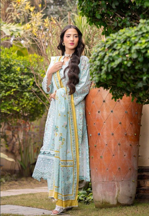 Exclusive Emborideried digital print lawn shirt with fancy digitl print dupatta and digital print trouser