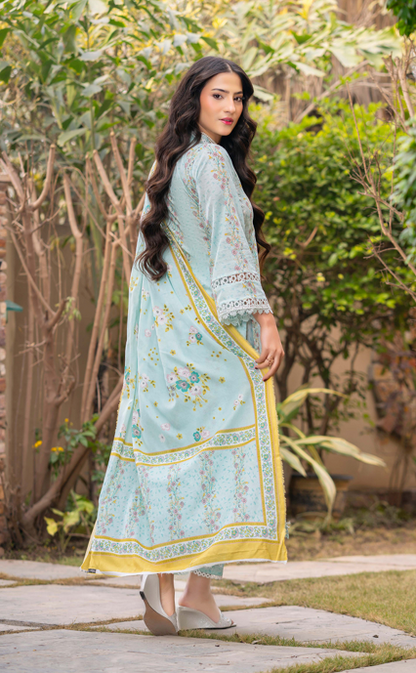 Exclusive Emborideried digital print lawn shirt with fancy digitl print dupatta and digital print trouser