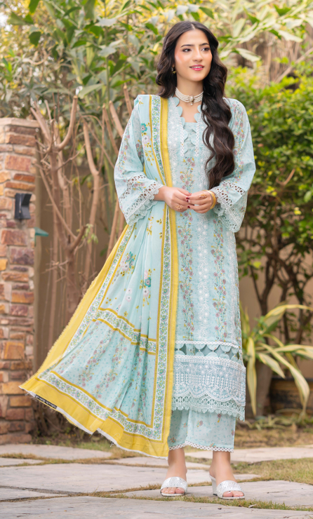 Exclusive Emborideried digital print lawn shirt with fancy digitl print dupatta and digital print trouser