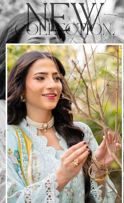 Exclusive Emborideried digital print lawn shirt with fancy digitl print dupatta and digital print trouser