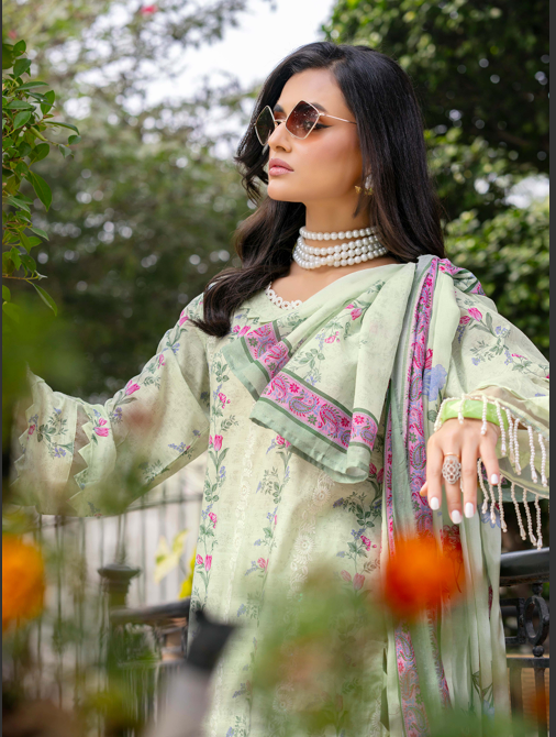 Exclusive Emborideried digital print lawn shirt with fancy digitl print dupatta and digital print trouser