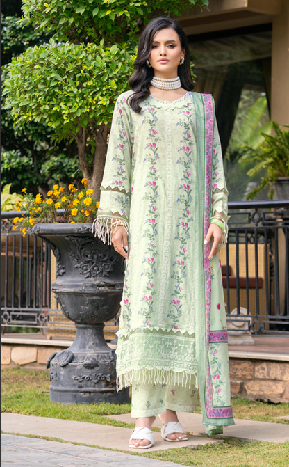 Exclusive Emborideried digital print lawn shirt with fancy digitl print dupatta and digital print trouser