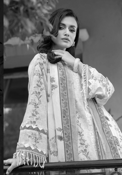 Exclusive Emborideried digital print lawn shirt with fancy digitl print dupatta and digital print trouser