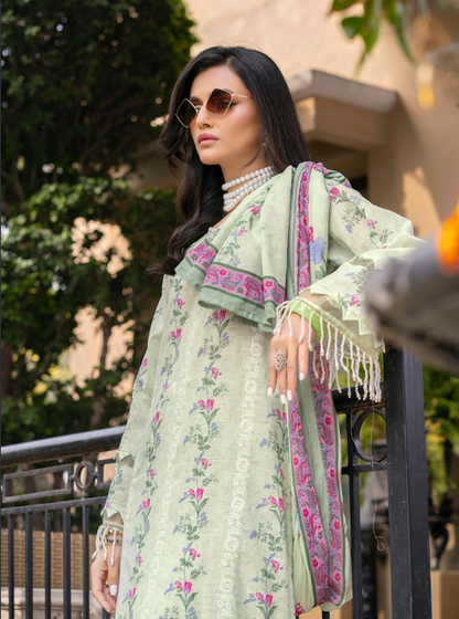 Exclusive Emborideried digital print lawn shirt with fancy digitl print dupatta and digital print trouser
