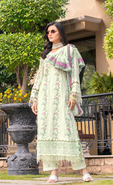 Exclusive Emborideried digital print lawn shirt with fancy digitl print dupatta and digital print trouser
