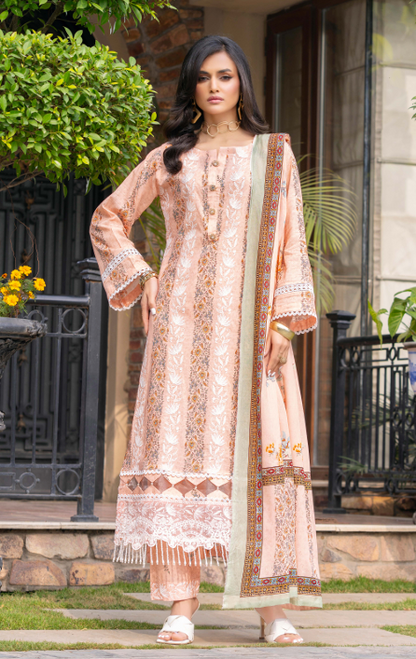 Exclusive Emborideried digital print lawn shirt with fancy digitl print dupatta and digital print trouser