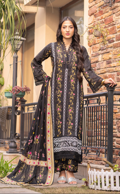 Exclusive Emborideried digital print lawn shirt with fancy digitl print dupatta and digital print trouser