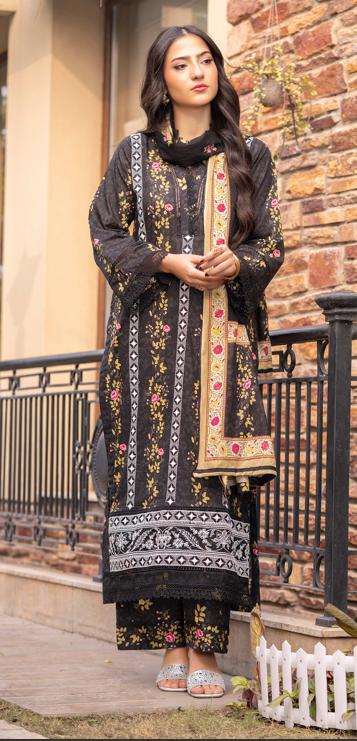 Exclusive Emborideried digital print lawn shirt with fancy digitl print dupatta and digital print trouser