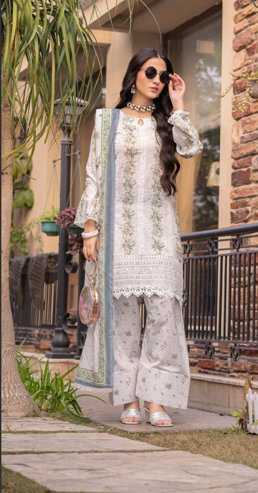 Exclusive Emborideried digital print lawn shirt with fancy digitl print dupatta and digital print trouser