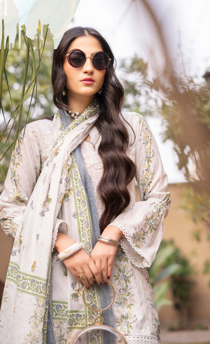 Exclusive Emborideried digital print lawn shirt with fancy digitl print dupatta and digital print trouser