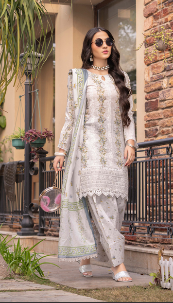 Exclusive Emborideried digital print lawn shirt with fancy digitl print dupatta and digital print trouser