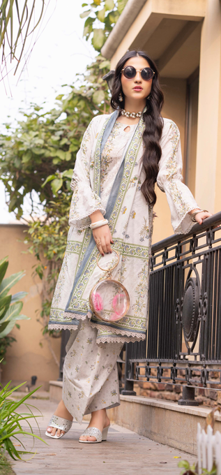 Exclusive Emborideried digital print lawn shirt with fancy digitl print dupatta and digital print trouser