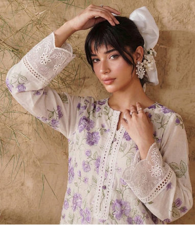 White Breezes embroidered lawn shirt,Emb sleeves and back,Emb lawn dupatta with same trouser