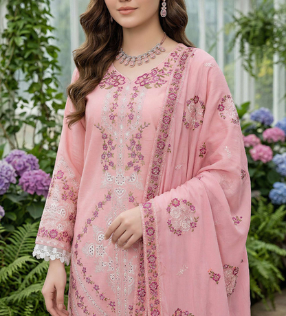 Marine,pure embroidery lawn with pure emb Bamber dupatta ,comfort trouser
