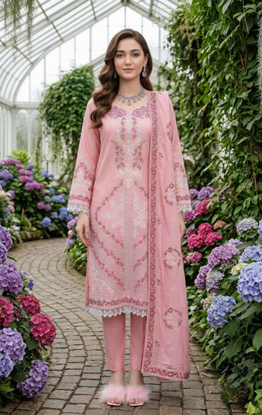 Marine,pure embroidery lawn with pure emb Bamber dupatta ,comfort trouser