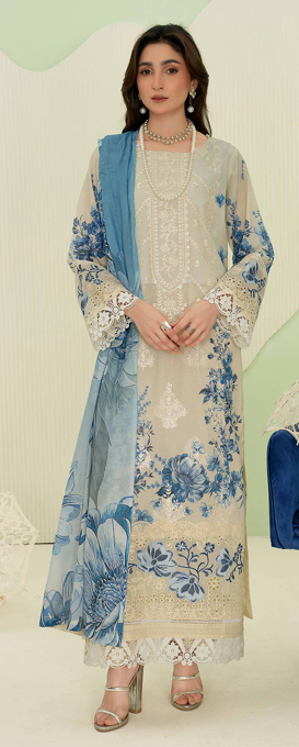 premium embroidered digital lawn shirt ,Emb daman with sleeve fancy patch,digital printed dupatta comfort trouser