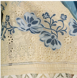 premium embroidered digital lawn shirt ,Emb daman with sleeve fancy patch,digital printed dupatta comfort trouser
