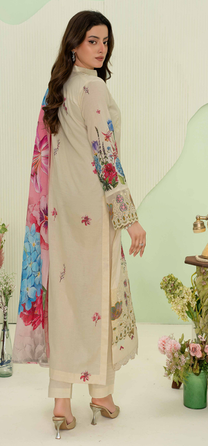 premium embroidered digital lawn shirt ,Emb daman with sleeve fancy patch,digital printed dupatta comfort trouser