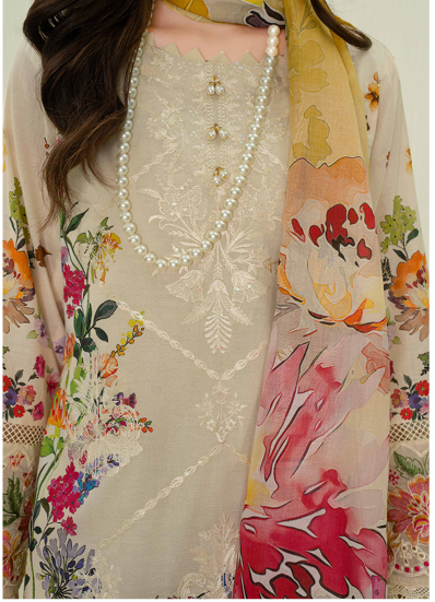 premium embroidered digital lawn shirt ,Emb daman with sleeve fancy patch,digital printed dupatta comfort trouser