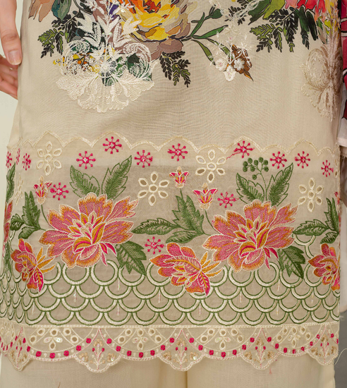 premium embroidered digital lawn shirt ,Emb daman with sleeve fancy patch,digital printed dupatta comfort trouser