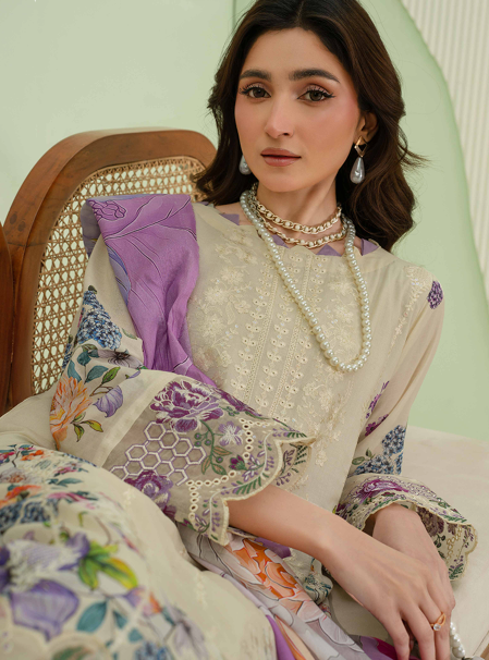 premium embroidered digital lawn shirt ,Emb daman with sleeve fancy patch,digital printed dupatta comfort trouser