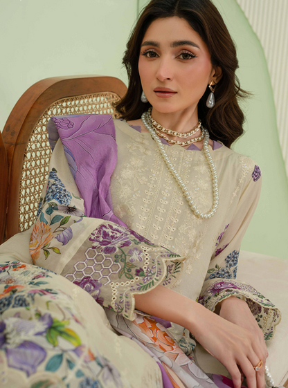 premium embroidered digital lawn shirt ,Emb daman with sleeve fancy patch,digital printed dupatta comfort trouser