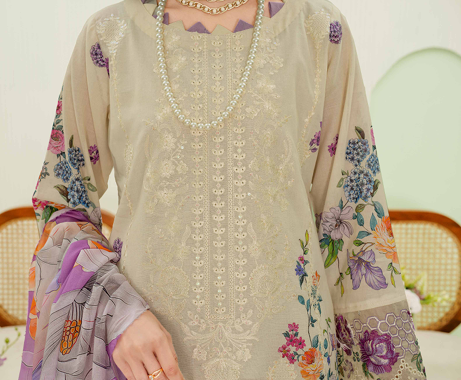 premium embroidered digital lawn shirt ,Emb daman with sleeve fancy patch,digital printed dupatta comfort trouser