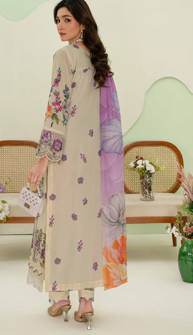 premium embroidered digital lawn shirt ,Emb daman with sleeve fancy patch,digital printed dupatta comfort trouser