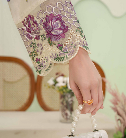 premium embroidered digital lawn shirt ,Emb daman with sleeve fancy patch,digital printed dupatta comfort trouser