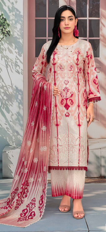 Title Embroidered slub lawn shirt,Emb printed dupatta, printed trouser