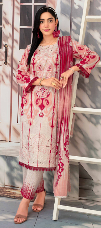 Title Embroidered slub lawn shirt,Emb printed dupatta, printed trouser