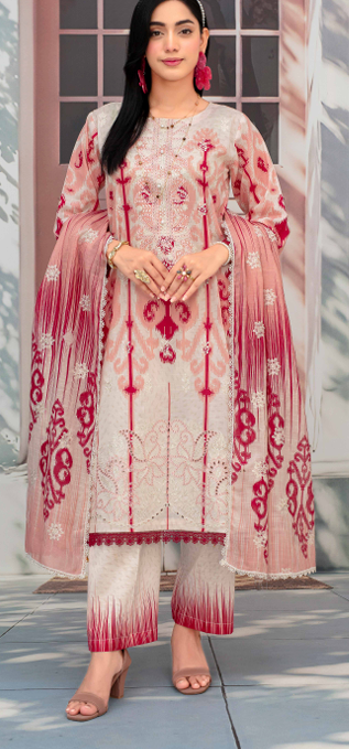 Title Embroidered slub lawn shirt,Emb printed dupatta, printed trouser