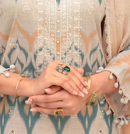 Embroidered slub lawn shirt,Emb printed dupatta, printed trouser