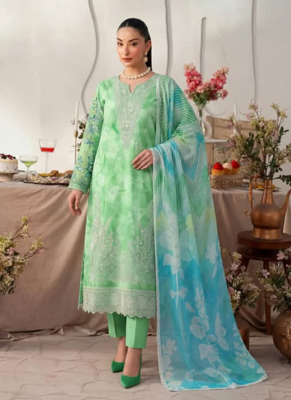 Embroidered Shirt With Daman Patch Print Dupatta, Plain Trouser