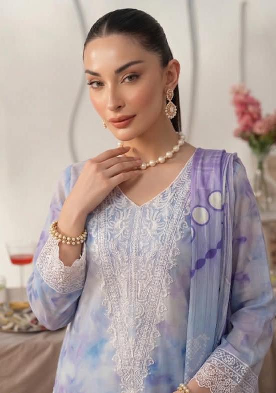 Embroidered Shirt With Daman Patch Print Dupatta, Plain Trouser