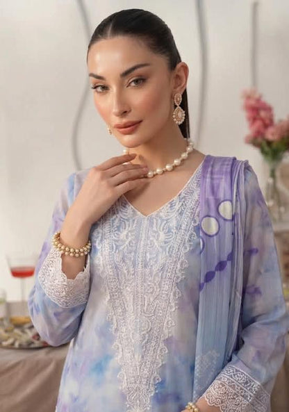 Embroidered Shirt With Daman Patch Print Dupatta, Plain Trouser