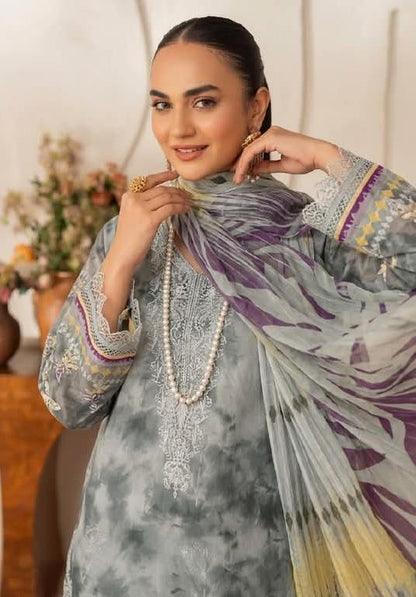 Embroidered Shirt With Daman Patch Print Dupatta, Plain Trouser