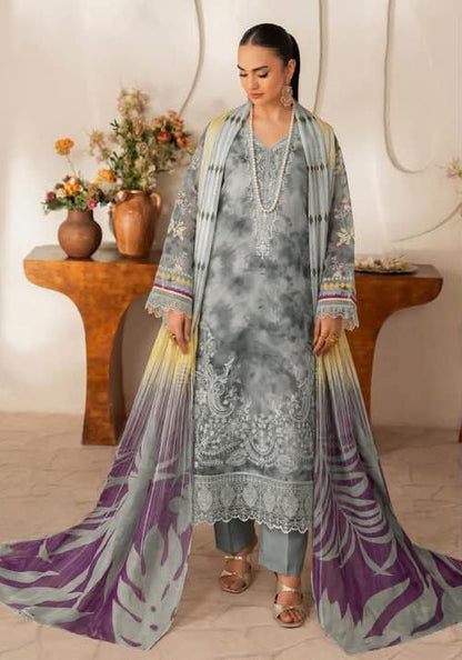 Embroidered Shirt With Daman Patch Print Dupatta, Plain Trouser