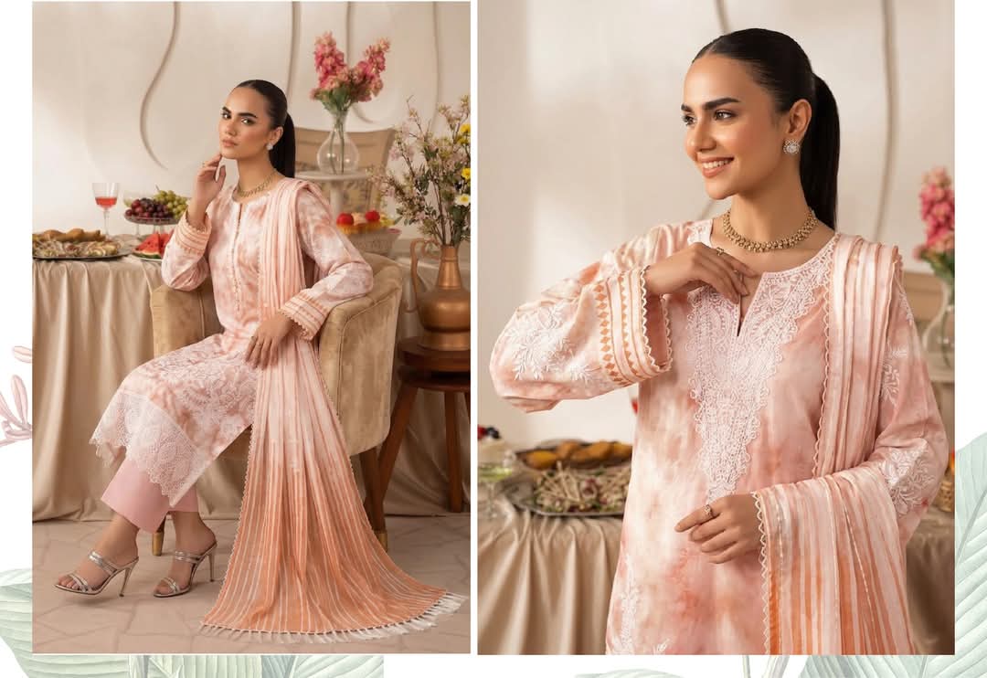 Embroidered Shirt With Daman Patch Print Dupatta, Plain Trouser