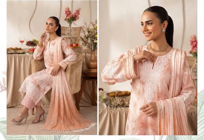 Embroidered Shirt With Daman Patch Print Dupatta, Plain Trouser