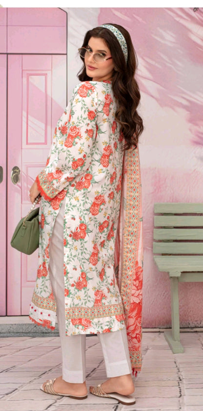 premium lawn printed shirt,lawn printed voile dupatta,plain trouser