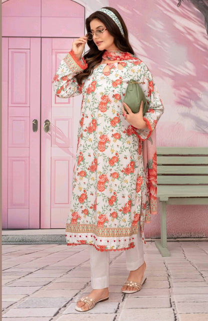 premium lawn printed shirt,lawn printed voile dupatta,plain trouser