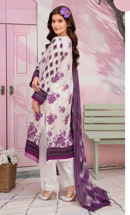 premium lawn printed shirt,lawn printed voile dupatta,plain trouser