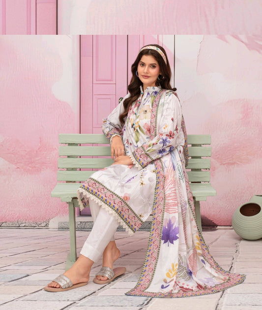 premium lawn printed shirt,lawn printed voile dupatta,plain trouser