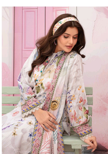 premium lawn printed shirt,lawn printed voile dupatta,plain trouser
