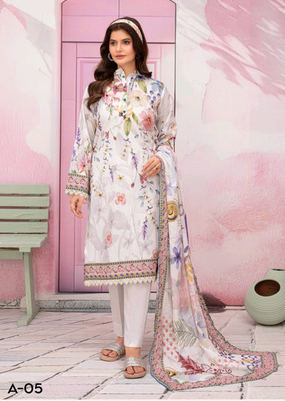 premium lawn printed shirt,lawn printed voile dupatta,plain trouser