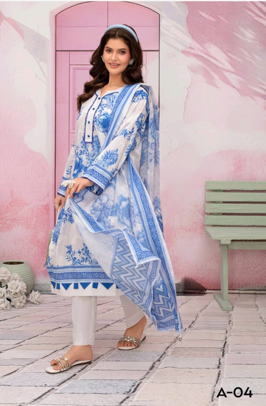 premium lawn printed shirt,lawn printed voile dupatta,plain trouser
